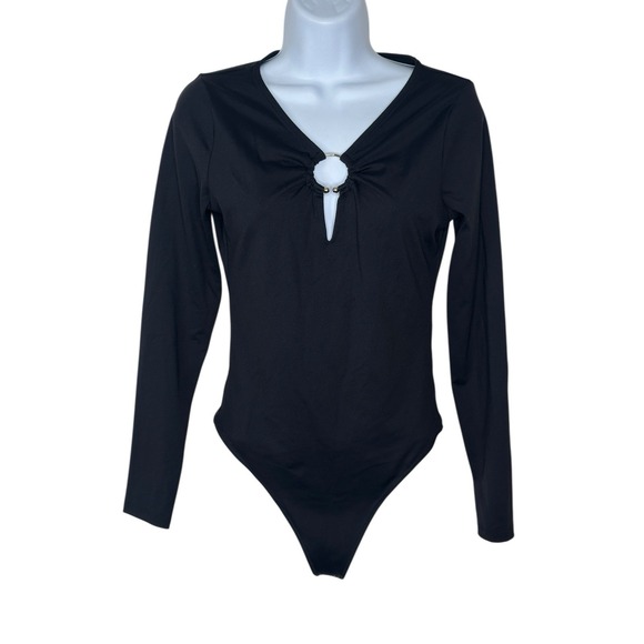 Abercrombie & Fitch Soft A&F Collection Black L/S Bodysuit Ring Keyhole SMALL - Picture 4 of 10